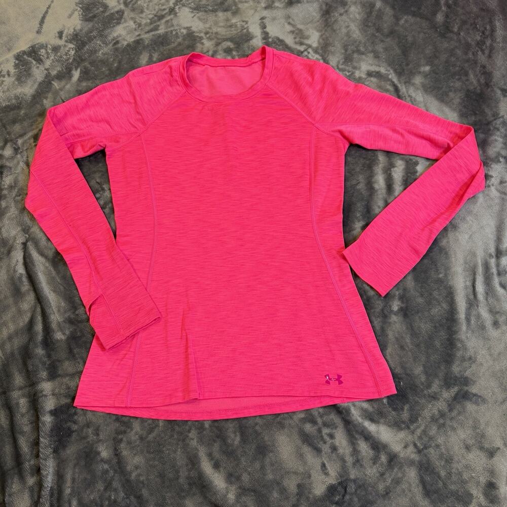Under Armour ColdGear Fitted Crew Neck Top Womens Pink Thumbholes Athletic Sz S